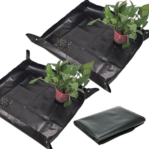 Mellbree 2 Stück pflanzmatte 100 × 100cm wasserdichte pflanzunterlage, Faltbare Gartenmatte aus PE-Material, ideal für Innenbereich saubere Gartenarbeit (Schwarz)