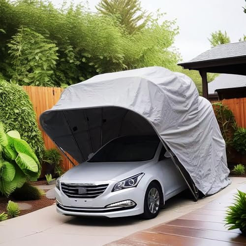 WTTTTW Carport Pieghevole Carport in Acciaio Inox, Riparo Durevole semiautomatico, Tenda da Sole Retrattile Pieghevole idraulica per Auto, Garage Mobile Portatile, Grigio,18x8.2x7.6ft