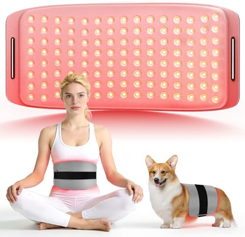 Hello Face Cinturón Terapia de Luz Roja con Triple-Chip LEDs, 660nm & 850nm, Control Remoto Recargable – 43 × 20 cm Fototerapia Infrarroja para Dolor Muscular, Tejido Seguro para la Piel