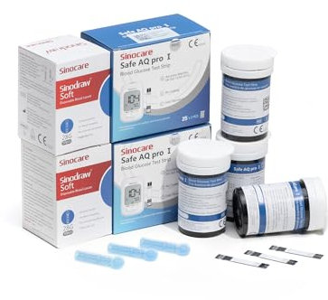 Sinocare Safe AQ Pro I Tiras Reactivas de Glucosa en Sangre, 100 Tiras Compatibles Exclusivamente con Medidor Safe AQ Pro I, Sin Codificación