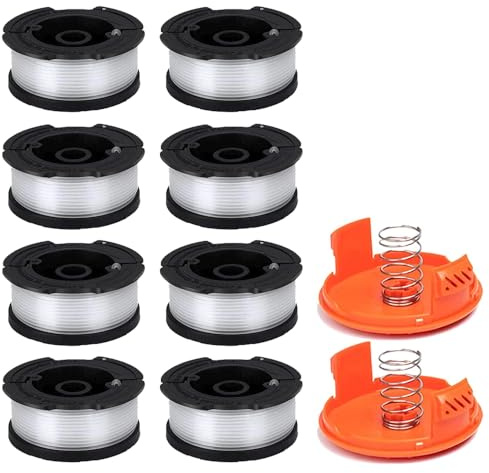 Strimmer Spool Line,8 PCS Φ0.065 30FT AF-100 A6481 Autofeed Nylon Replacement Spools + 2 PCS RC-100-P Spool Cover + Spring,Strimmer Spools Line for Black+Decker BESTA530 STC1820