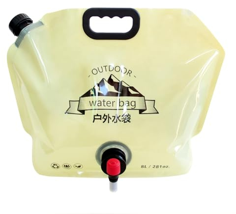 ECOOPTS Sac à eau pliable avec robinet - Récipient à eau d'extérieur sans BPA - Carafe d'eau de qualité alimentaire - Sac de rangement pliable pour le camping, la randonnée et le kit de survie - 8 l