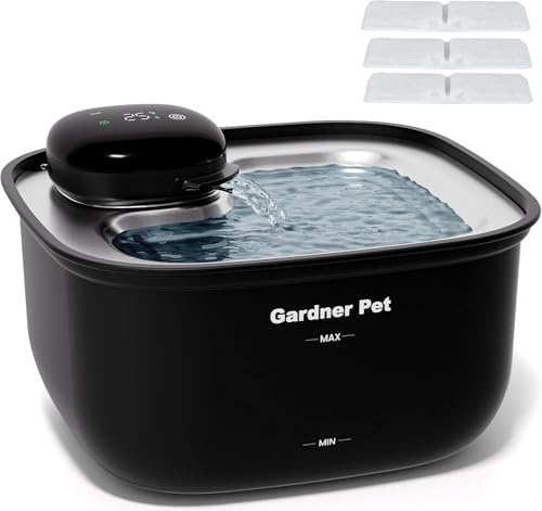 Gardner Pet 3.78L Wireless Cat Water Fountain for Drinking, Cordless Cat Water Fountain with Stainless Steel Tray, Rechargeable 5000 mAh Battery, Super Long Standby, Temperature Display, Motion Sensor