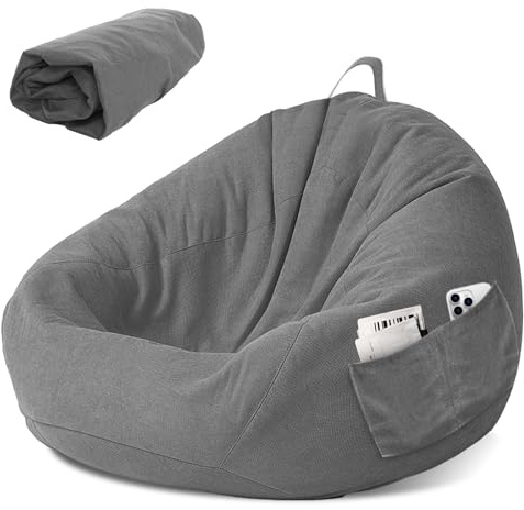 LEKEFETO Sitzsackstuhl für Kinder, Bezug für Sitzsack, Sitzsack Stuhlbezug, Ohne Füllung, für Fraußen und Innen, Entspannung, Schlafzimmer - 80 x 90 cm, Grau