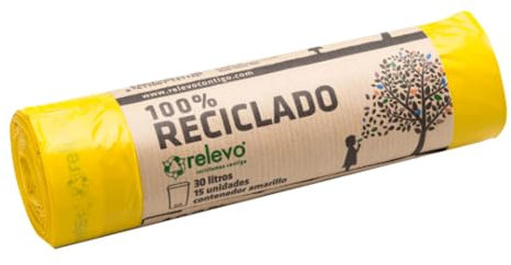 Müllsack 100% recycelt, gelb, 30 l, 15 Stk. B1S1. 6er-Pack.