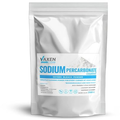 VAXEN Sodium Percarbonate Powder - 1,5 kg - Coated - Oxygen Bleach Cleaning Powder, Multi-Purpose Stain Remover, 1500g