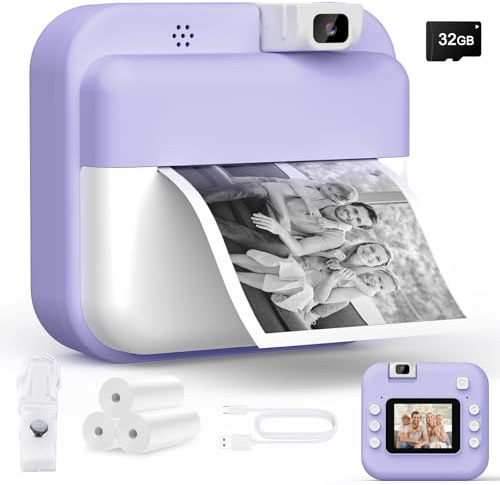 Teoryieer Appareil Photo Instantané Enfants, 48MP 1080P HD Appareil Photo Numérique Enfant avec Carte 32GB et 3 Rouleaux de Papier d'impression, Cadeau pour Enfants pour Filles, Garçons