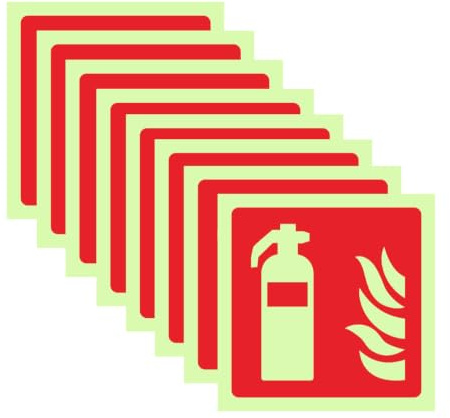 8pcs 10 * 10cm señales de extinción de incendios autoadhesivas, pegatinas de extinción de incendios retroiluminadas de pvc, señales de extinción de incendios para hogares, oficinas, hospitales