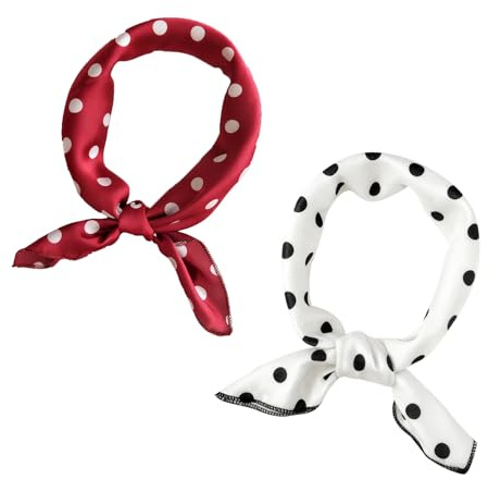 Nzexlyva Silk Square Scarf, Polka Dot Scarf Set, Red and White 2 Pack