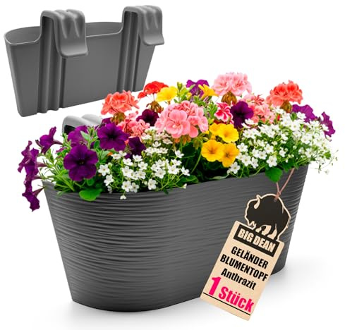 BigDean Blumenkasten Balkongeländer 50cm mit Wasserspeicher Anthrazit | Balkonkasten inklusive Halterung, Struktur Blumentopf zum Aufhängen