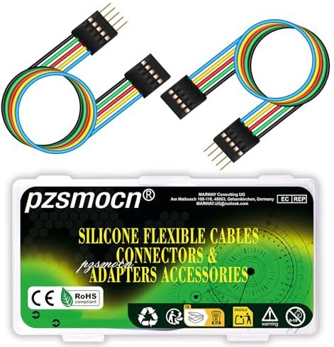 pzsmocn Flexibles Silicone Breadboard Jumper Wires 24 AWG 20cm 8 Ensembles/56 Pièces pour Connecteur Dupont Pas 2,54 mm 5 Broche Noir Mâle-Femelle En-tête Adaptateur Sans Soudure Fil Cavalier Câble