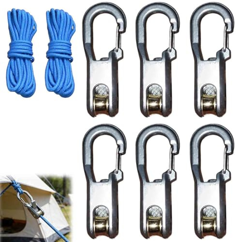 Rope Roller Cam Lock Tensioner, corde avec tensioner à rouleau pour typage facile et sûr, outil de camping et de bateau avec boucle de verrouillage, ajusteur de tie-tire-bas d'extérieur (2 cordes et 6