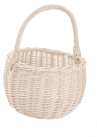 Aqbau Geflochtener Weidenkorb mit Henkel Ø 20 cm Weiß | Kleiner weißer Dekokorb aus Weide für Blumen, Geschenke, Aufbewahrung, Kinderzimmer, Beeren, Pilze und Deko