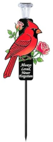 Cardinal – Piquets commémoratifs solaires à LED, plaque de jardin résistante aux intempéries, pour cimetière, tombe, jardin, cadeau de condoléances pour mère et grand-mère