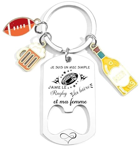 AIMINI Porte clef apéro Rugby - Cadeau papa cadeau papi - Cadeau fête des pères - idée cadeau homme - Porte clef apéro personnalisée rugby apéro cadeau rugby Décapsuleur rugby