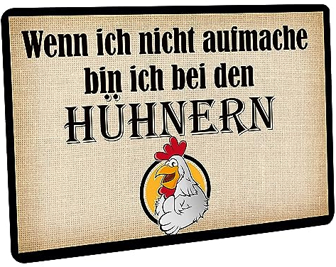 CreaLuxe Fussmatte - Wenn ich Nicht aufmache Bin ich bei den Hühnern - 60x40cm, Bedruckt, Fußabtreter, Fußabstreifer für die Haustür, Fußmatte rutschfest