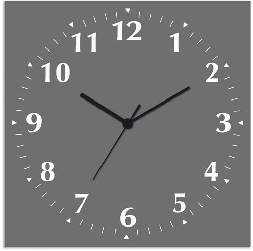 ARTLAND Wanddeko Wanduhr ohne Tickgeräusche Alu Funkuhr 30x30 cm Quadratisch Lautlos 12 Ziffern Farbig Schlichtes Design Grau S7KC
