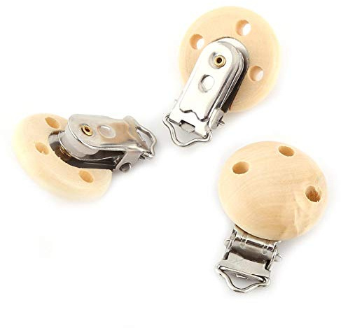 0, 10 Piezas Clip Chupete, Asixx, Clips de Madera, Accesorios de Bricolaje, Clip de Madera Redondo de Tres Orificios, Clip Para Bebé, Decoración