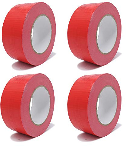 gws Panzer-Tape 4 Rollen kräftiges Gewebe-Klebeband für raue Untergründe robustes Steinband von Hand reißbar versch. Farben 50 m x 50 mm rot