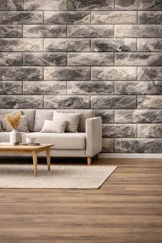RHP 3D Tapete Wandpaneele Selbstklebend Ziegelstein Wasserdicht Wandaufkleber Tapete Wandpaneele selbstklebend Moderne Wandverkleidung in Steinoptik leichte Montage (10 Stück,Beige/Grau Marmor)