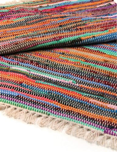 Ancient Wisdom Luxuriöser Flickenteppich, recyceltes Material, 150 cm x 90 cm, handgewebt, Natur