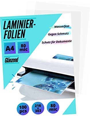 Laminierfolien glänzend in A4 & A3 | 80 mic & 125 mic | bis 2.000 Stück wählbar (80 mic | A4, 200 Stück)