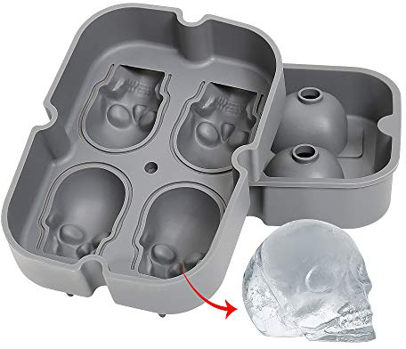 cilio Eiswürfelform CRANIO, Totenkopf-Design, für 4 Eiswürfel, aus hygienischem Silikon, ideal für coole Cocktail-Abende und Partys, temperaturbeständig von -30 °C bis 230 °C