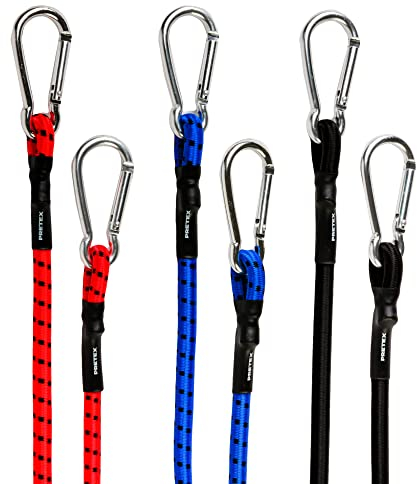 PRETEX Spanngurte mit Haken 6-Set - Spanngummi mit Haken in 3 Längen - hochbelastbare mehrfarbige Gepäckspanner - Expander mit Karabiner - Bungee Cord Set - Gummispanner Set
