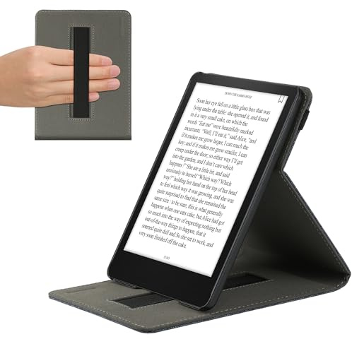 kwmobile Fodral kompatibelt med Amazon Kindle Paperwhite (11. Gen – 2021) – tygläsplatta fodral med handrem och stativ – mörkgrå