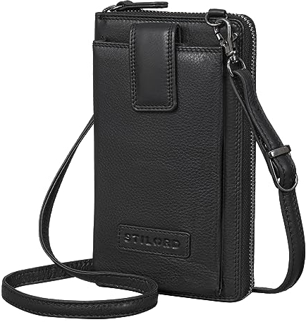 STILORD 'Nelly' Geldbörse mit Handyfach Leder 3-in-1 Handytasche Umhängetasche Portemonnaie zum Umhängen Handy Umhängetasche Damen Vintage Echtleder, Farbe:schwarz