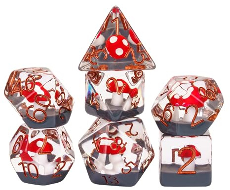 UDIXI 7-teiliges DND-Würfel-Set, Kunstharz-Pilz, D&D-Würfel-Set, rote polyedrische Würfel für Dungeons and Dragons Rollenspiele