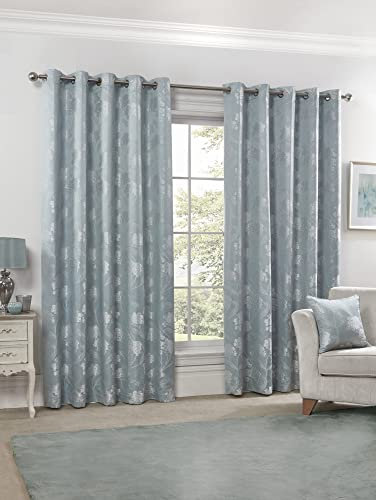 Emma Barclay Blossom - Lined Eyelet Jacquard Curtains in Duck Egg - Width 66 x Drop 72 (168 x 183cm), BLOS6672DUC