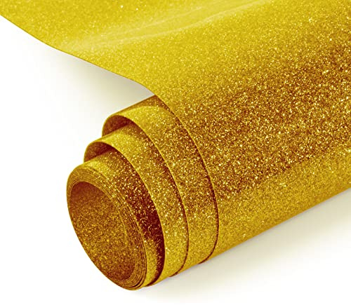 NANAPLUMS Glitzer Plotterfolie Textil, HTV-Flexfolie, Bügelfolie, Gold | Glitzerfolie, leicht zu schneiden & entgittern; Transferfolie zum Aufbügeln für T-Shirts, Taschen und Textilien.