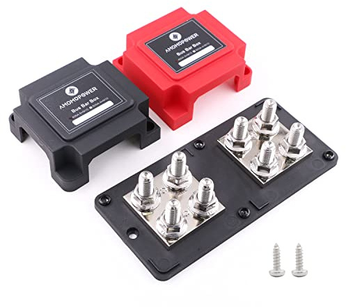 Gloaso Sammelschiene 12V-48V DC Kupfer Busbar 400A mit 8x M10 Bolzen Bus Bar Stromverteiler, Heavy Duty Batterie Sammelschienen 400Amp Klemmleisten Positive& Negativ mit Abdeckung, Schwarz& Rot