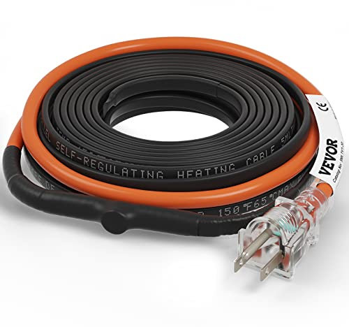VEVOR Self-Regulating Pipe Heating Cable, 30-feet 5W/ft Heat Tape for Pipes Freeze Protection, Protects PVC Hose, Metal and Plastic Pipe from Freezing, 120V