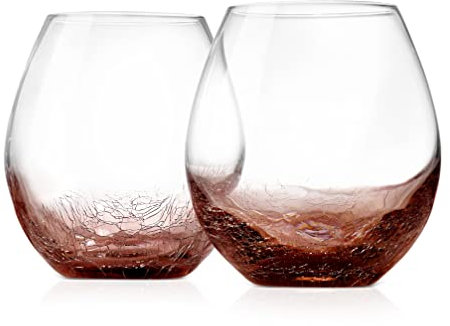 NutriChef Copas de vino sin tallo de 19 onzas, juego de 2 elegantes vasos de cristal transparente de vino tinto y blanco con diseño de grietas de hielo, cuenco sin plomo, apto para lavavajillas,