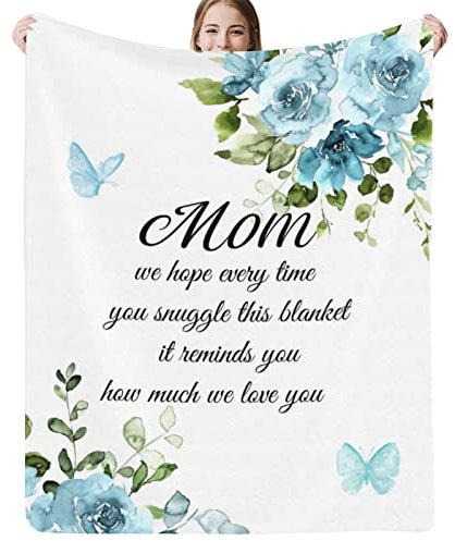 Geschenke für Mutter, Decke für Mutter von Tochter und Sohn, Geburtstagsgeschenke für Mutter, Blume, Schmetterling, weicher Flanell-Überwurf, Decke für Sofa, Couch, 101,6 x 127,7 cm, Weiß