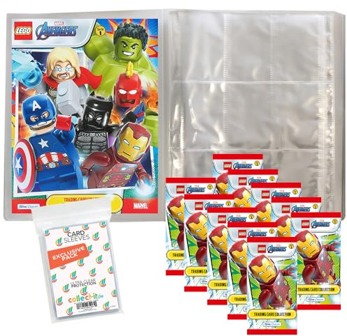 Bundle mit LEGO Avengers - Serie 1 Trading Cards - 1 Leere Sammelmappe + 10 Booster + Exklusive Collect-it Hüllen