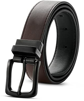 Kajeer Kids Reversible Belt for Boys Girls - Boy's Black & Brown PU Leather Belt for School Uniform Jeans with Rotate Buckle