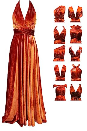 72styles Velvet Infinity Dress with Bandeau,Convertible Bridesmaid Dresses,Plus Size Velvet Wrap Maxi Long Dress Multiway Formal Dress Orange
