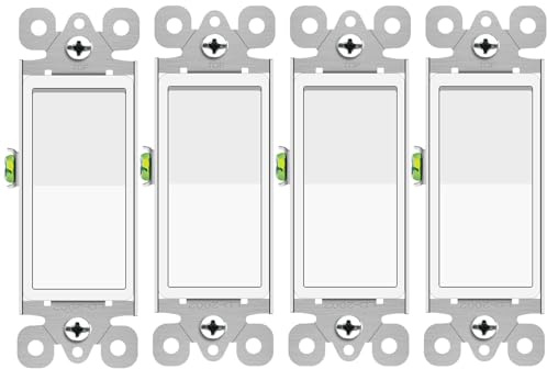 3 Way Switch White, Greencycle 4 Pack Three Way/Single Pole Light Switch Rocker Switches 15A 120/277V, On/Off Rocker Paddle Interrupter, Residential/Commercial Grade,Home & Office,UL/CUL