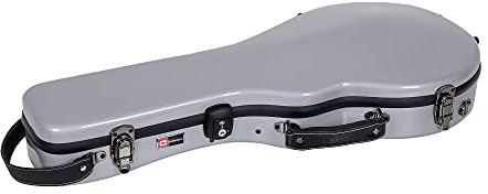 Crossrock Fibreglass Mandolin Case for F-Style | Gloss Silver Finish, TSA Lock, Accessory Compartment, Removable Padding – Arched Hard Case -Silver (CRF2020MFSL)