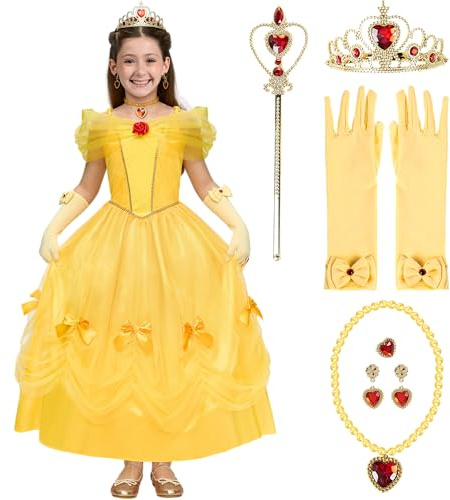 Spooktacular Creations Gelbes Prinzessinnenkostüm für Kinder, Mädchen Kostüm mit Krone, Kleinkinder Kostüm für Halloween und Geburtstag