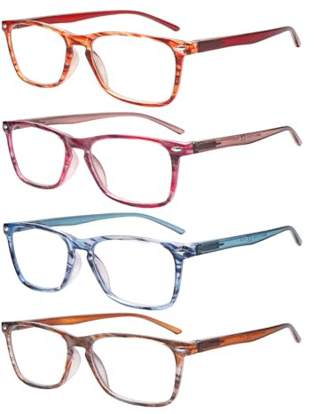 ZONLON 4er-Pack Lesebrille für Damen Modebrille Lesehilfe mit Federscharniere Blaulichtfilter Brillen Leicht und Bequem