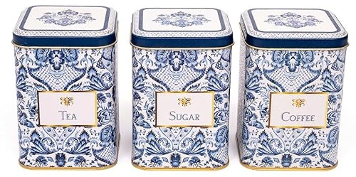 Nobel Blue Floral Pattern Design Canister Tin (Square Tea,Sugar,Coffee)