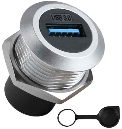 Wonvify USB 3.0 Panel Mount Koppler, integrierter Gewindebefestigungsadapter 5 Gbit/s USB 3.0-Buchse, USB-Unterputzmontage im Auto mit wasserdichter Kappe, runder Steckdosenkonverter