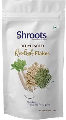 SHROOTS Dehydrated Radish Flakes Air Dried Vegetable Leaves Gluten Free Pure Veg No Added Salt Easy Cooking Dried Radish Flakes for Soup, Salad, Everyday Meals - Great for Camping, Emergency Survival Food (35g/1.23oz Pack of 1)