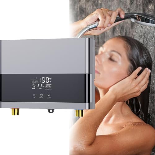 URJWAN Chauffe-Eau éLectrique Instantané De Petite Cuisine, Chauffe-Eau sans RéServoir pour Cuisine Et Salle De Bain, Auto-SéLection avec Protection Contre La Surchauffe,Silver-220V