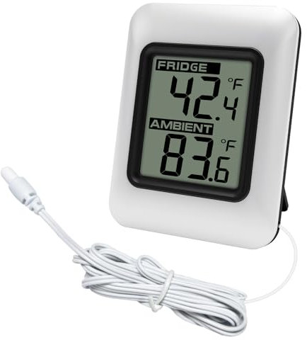 Urageuxy Digital Refrigerator Thermometer with Large LCD, Wired Freezer Room Indoor Outdoor Thermometer with Magnetic Back, Easy to Read