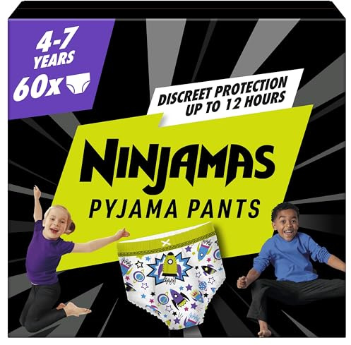 Pampers Ninjamas - Pantalones de pijama unisex, naves espaciales, 4-7 años, 60 pantalones de pijama, 17 kg - 30 kg, protección contra fugas durante toda la noche